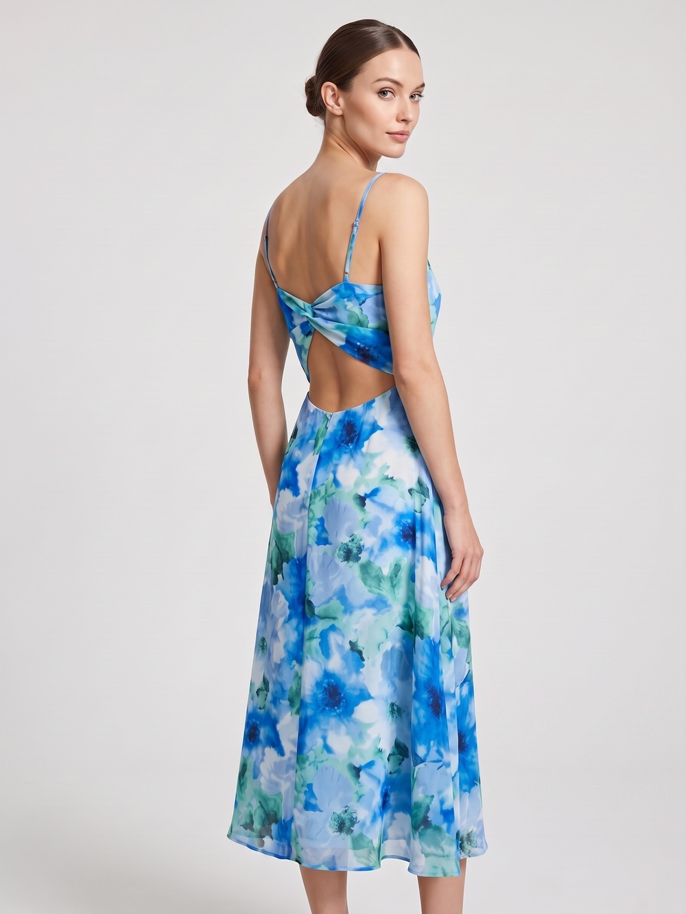 Lulus Blue Floral Cutout Backless Summer Resort Midi Dress NWT L